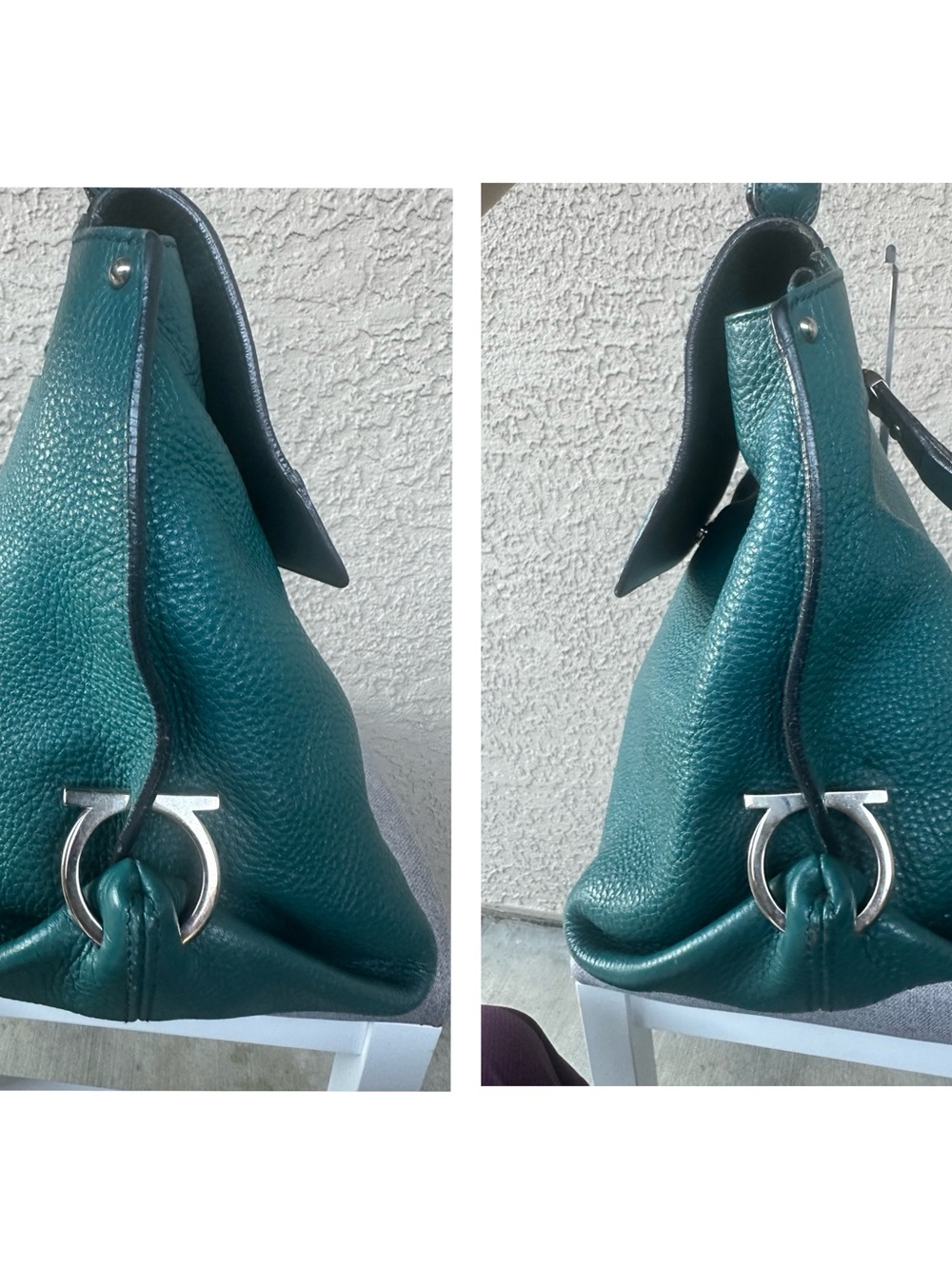 SALVATORE FERRAGAMO Teal Green Leather Top-Handle Satchel/Crossbody bag - Picture 10 of 14